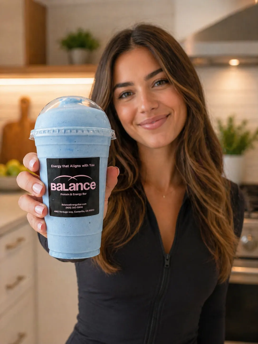 Customer with blue smoothie