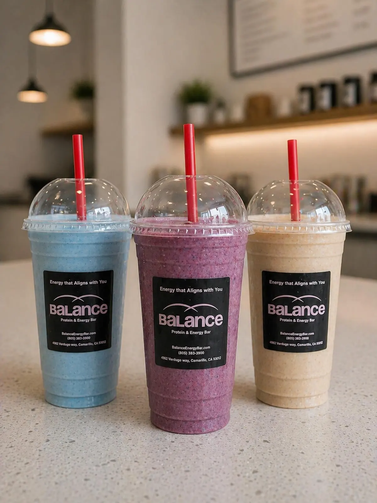 Smoothie lineup at Balance